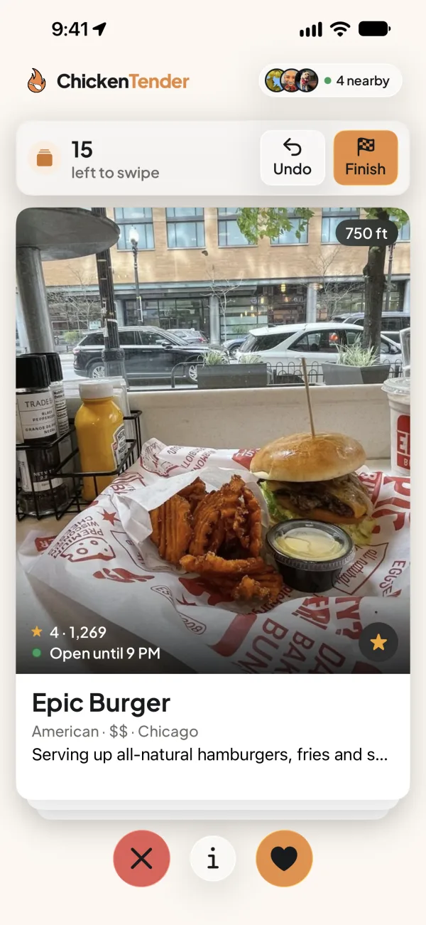 A Chicken Tender swipe card for Epic Burger with its favorite star filled in.